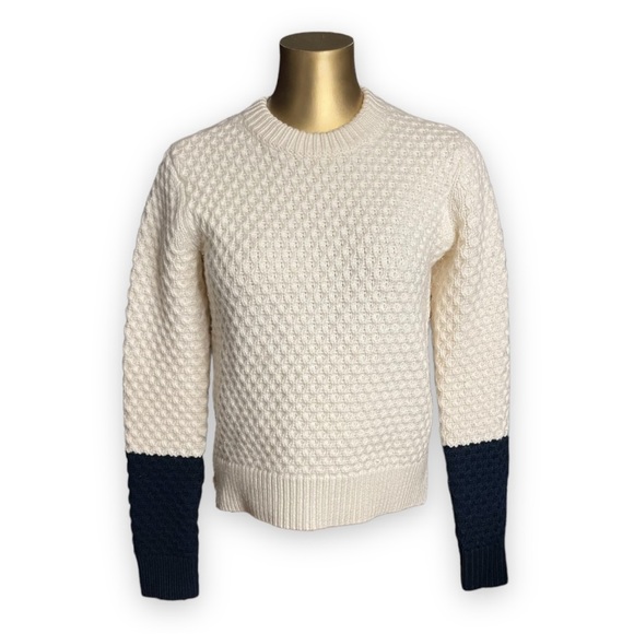 Tory Burch Merino Wool Sweater Contrast Sleeves Quilted Waffle Texture Knit XXS - Picture 1 of 6